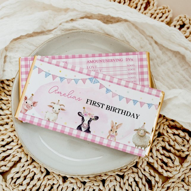 Farm Animals Pink Girl Birthday Hershey Bar Favors (Creator Uploaded)