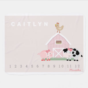Farm Animals Pink Monthly Milestone baby blanket
