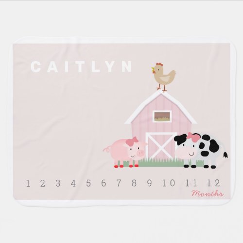 Farm Animals Pink Monthly Milestone baby blanket