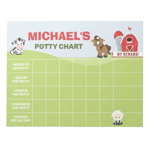 Farm Animals Potty Chart Personalized Name  Tasks Notepad