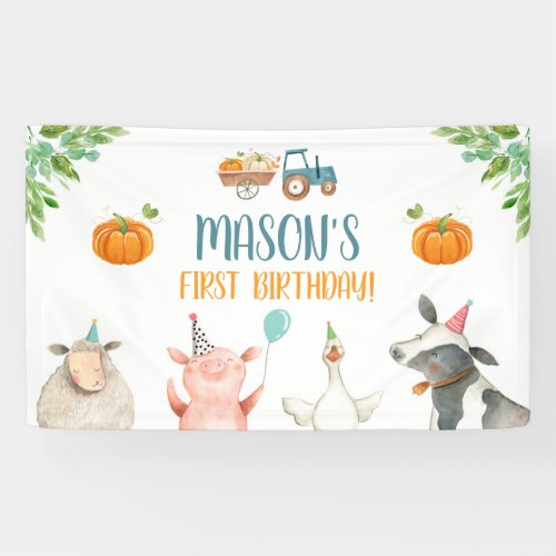 Farm Animals Pumpkin Birthday Barnyard Backdrop