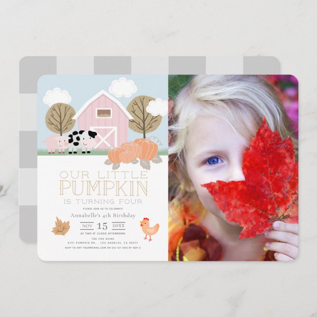 Farm Animals Pumpkin Patch Birthday Photo Invitation (Front/Back)