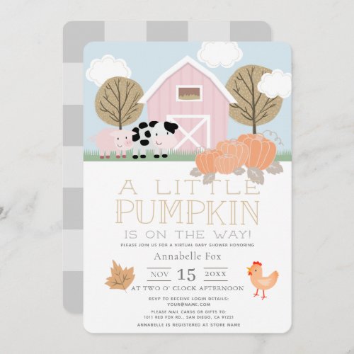 Farm Animals Pumpkin Pink Virtual Baby Shower Invitation