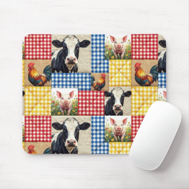 Farm Animals Quilt Pattern Mouse Pad (With Mouse)
