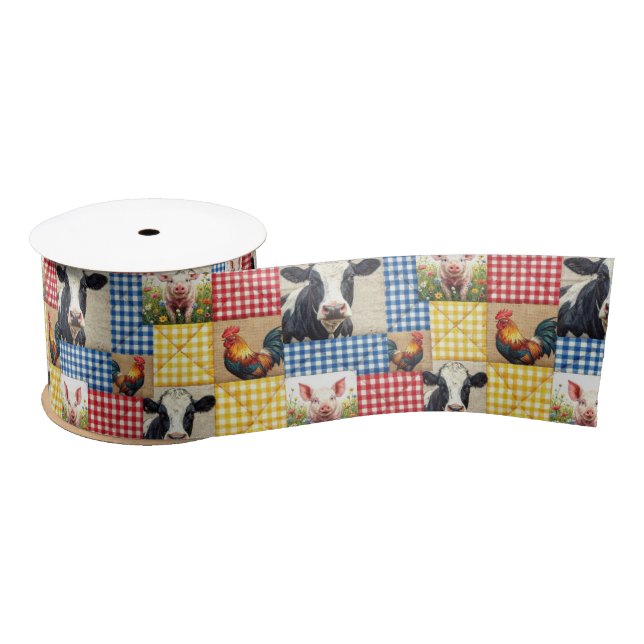 Farm Animals Quilt Pattern Satin Ribbon (Spool)