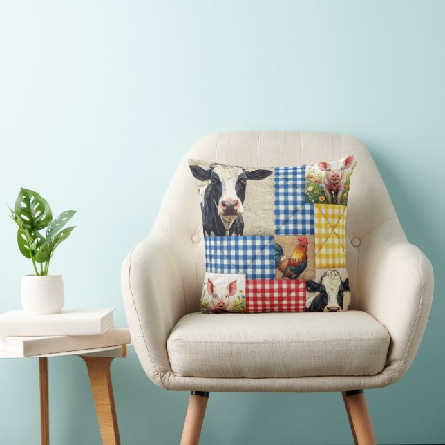 Farm Animals Quilt Pattern Throw Pillow (Chair)