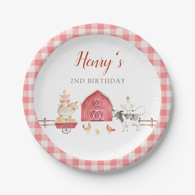 Farm Animals & Red Barn Birthday Party Paper Plate (Front)