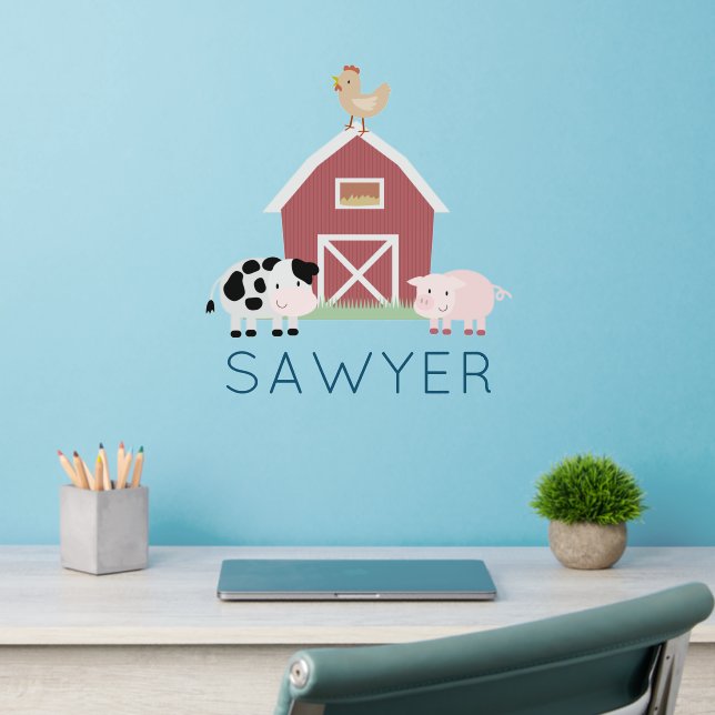 Farm Animals Red Barn Nursery Kids' Room Name Wall Decal (Home Office 2)