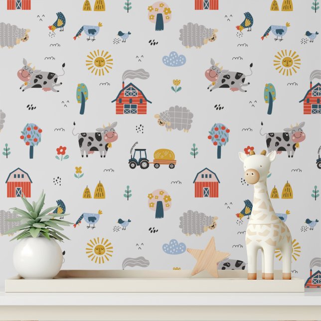 Farm Animals Red Barn Nursery Peel and Stick Wallpaper (Creator Uploaded)