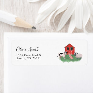 Farm Animals Red Barn Return Address Label