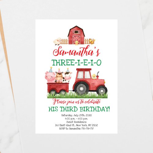 Farm Animals Red Boy Barnyard Birthday Party Invitation