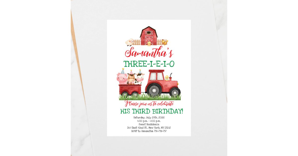 Farm Animals Red Boy Barnyard Birthday Party Invitation | Zazzle