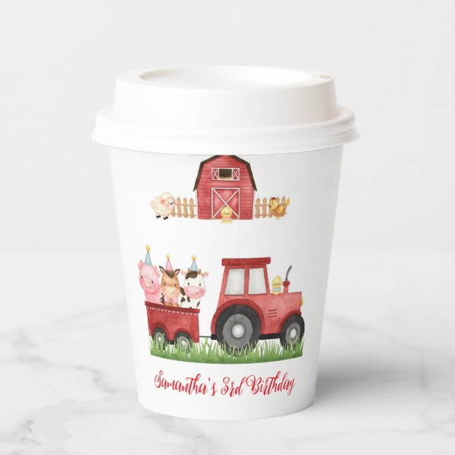 Farm Animals Red Boy Barnyard Birthday Party Paper Cups (Front)