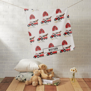 Farm Animals & Red Tractor Barnyard Boys Girls Baby Blanket