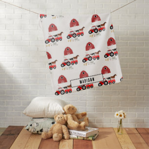 Farm Animals & Red Tractor Barnyard Boys Girls Baby Blanket