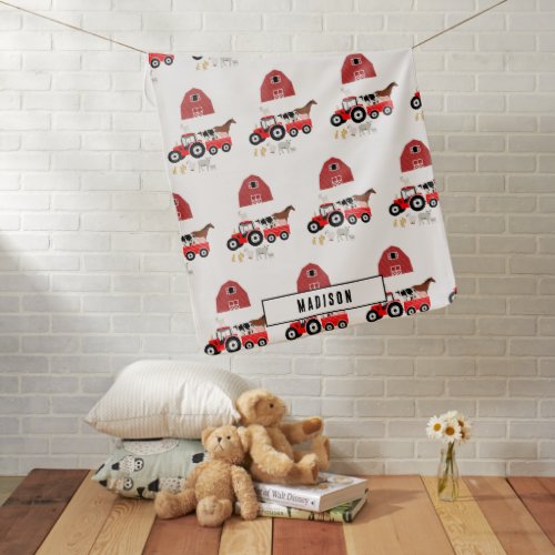 Farm Animals  Red Tractor Barnyard Boys Girls Baby Blanket