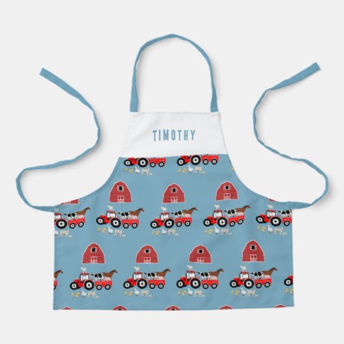 Farm Animals  Red Tractor Barnyard Boys Pattern  Apron