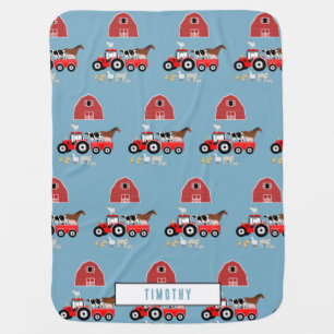 Farm Animals & Red Tractor Barnyard Boys Pattern  Baby Blanket