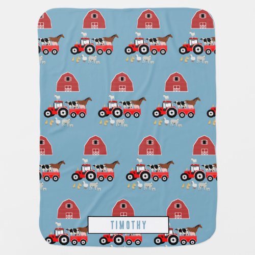 Farm Animals  Red Tractor Barnyard Boys Pattern  Baby Blanket