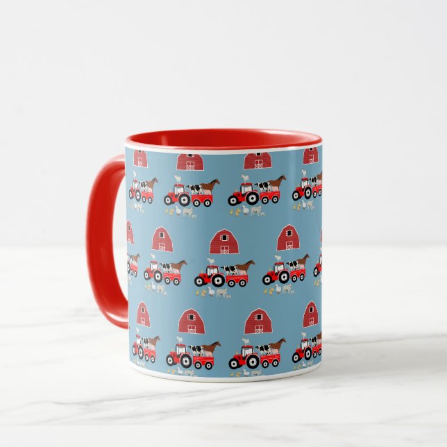 Farm Animals & Red Tractor Barnyard Boys Pattern  Mug (Front Left)