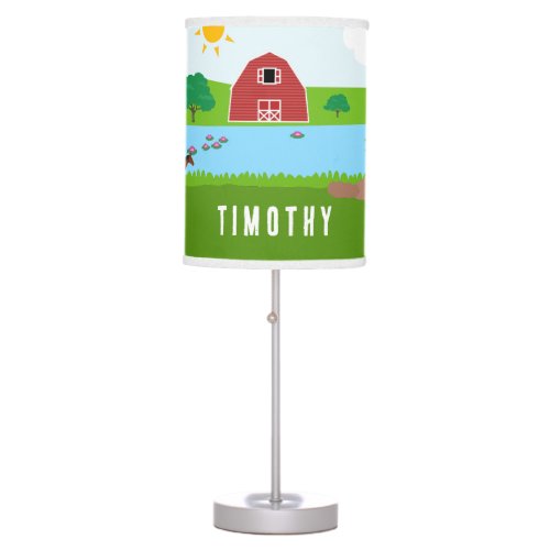 Farm Animals  Red Tractor Barnyard Custom Name  Table Lamp