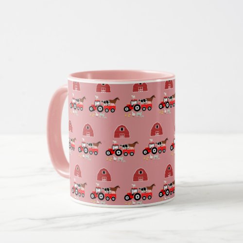 Farm Animals  Red Tractor Barnyard Girls Mug