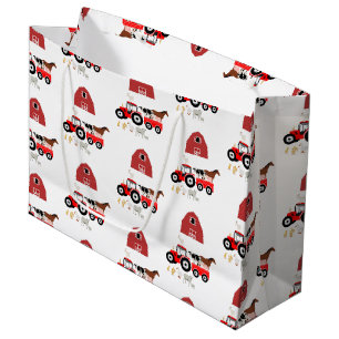 Farm Animals & Red Tractor Barnyard Pattern Large Gift Bag