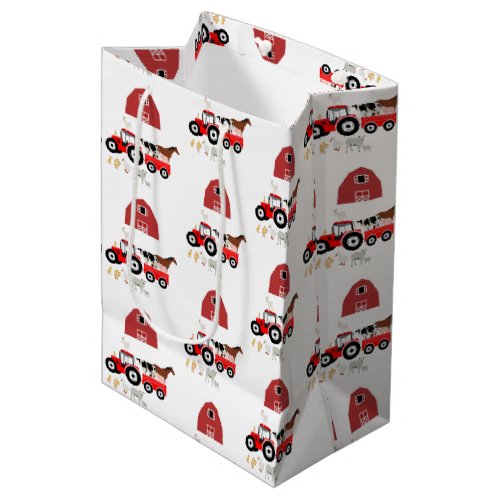 Farm Animals  Red Tractor Barnyard Pattern  Medium Gift Bag