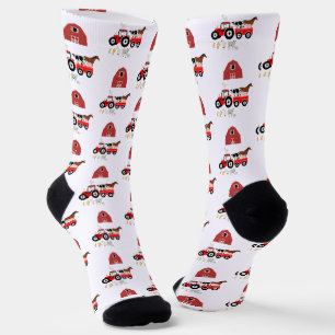 Farm Animals & Red Tractor Barnyard Pattern Socks