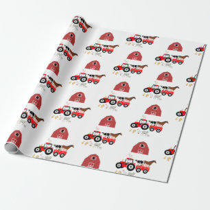 Farm Animals & Red Tractor Barnyard Pattern Wrapping Paper