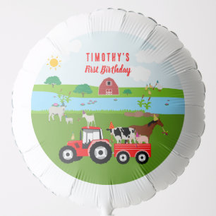 Farm Animals & Red Tractor Birthday Party Theme Balloon