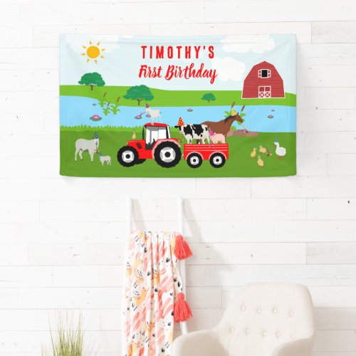 Farm Animals  Red Tractor Birthday Party Theme  Banner