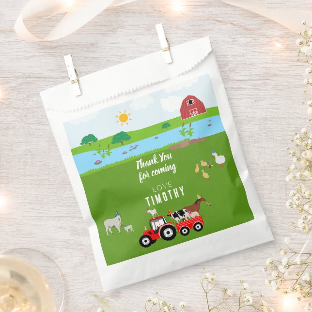 Farm Animals & Red Tractor Birthday Party Theme   Favor Bag (Clipped)