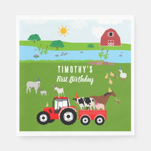 Farm Animals  Red Tractor Birthday Party Theme Napkins
