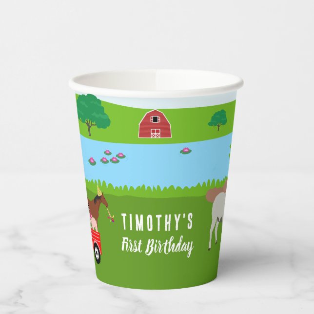 Farm Animals & Red Tractor Birthday Party Theme  Paper Cups (Left)