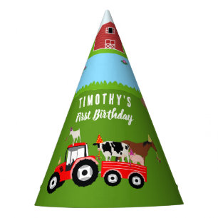 Farm Animals & Red Tractor Birthday Party Theme Party Hat