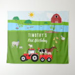 Farm Animals & Red Tractor Birthday Party Theme  Tapestry<br><div class="desc">A cute farm animals and red tractor birthday party theme design. All farm animals are wearing party hats and blowing party horns. Farm animals included goat, cow, horse, ducks, sheep and pig. The perfect barnyard design for farm enthusiasts boys and girls. Matching party decor and favors can be viewed in...</div>