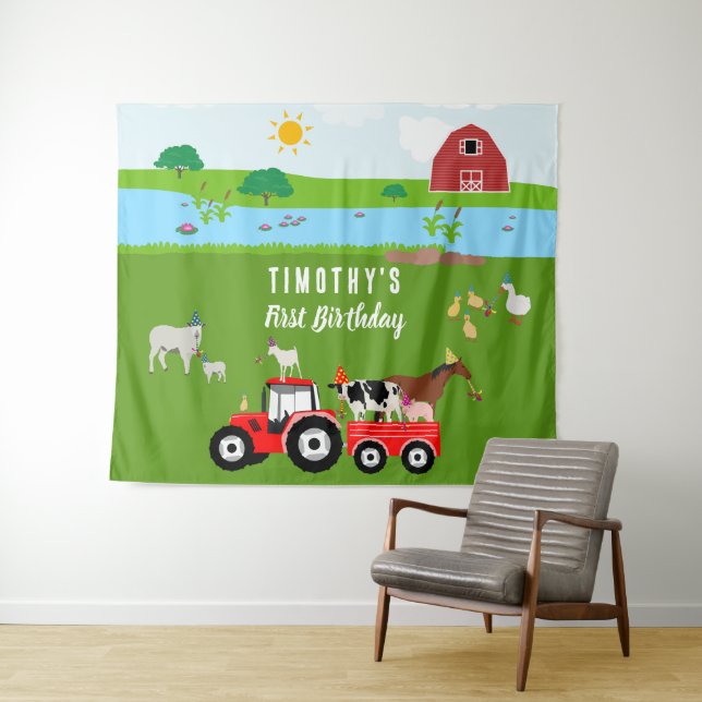 Farm Animals & Red Tractor Birthday Party Theme  Tapestry (In Situ (Horizontal))