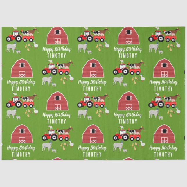 Farm Animals & Red Tractor Birthday Party Theme   Tissue Paper (Front)