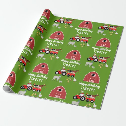 Farm Animals  Red Tractor Birthday Party Theme Wrapping Paper