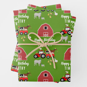 Farm Animals & Red Tractor Birthday Party Theme  Wrapping Paper Sheets
