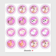 Farm animals set barnyard gingham light pink pink