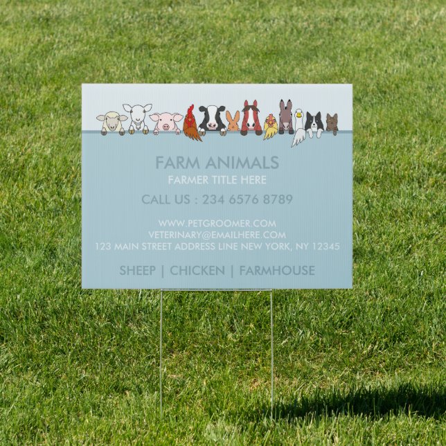 Farm Animals Sheep Chicken Cow Blue Sign (Insitu)
