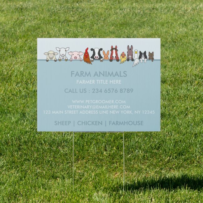 Farm Animals Sheep Chicken Cow Blue Sign
