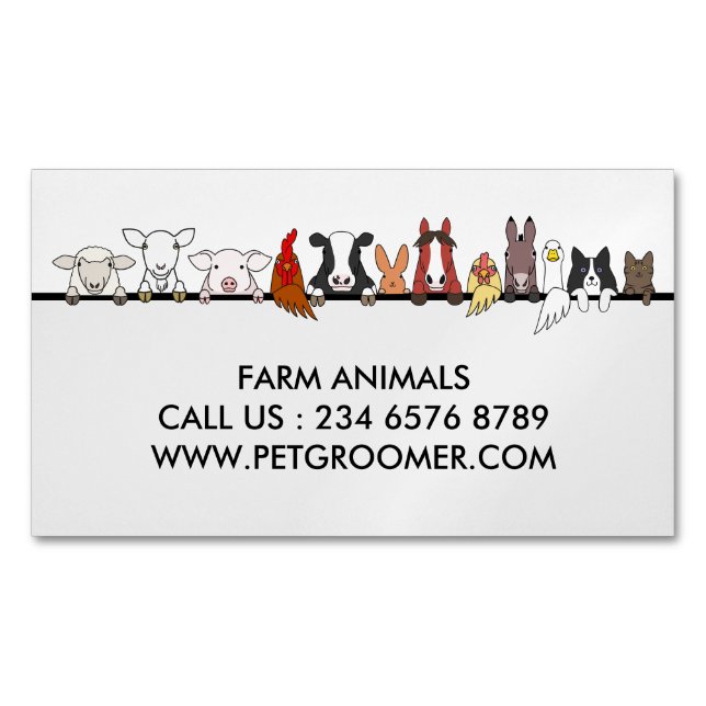 Farm Animals Sheep Chicken Cow customer basic Business Card Magnet (Front)