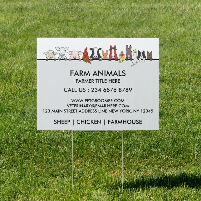 Farm Animals Sheep Chicken Cow Sign (Insitu)