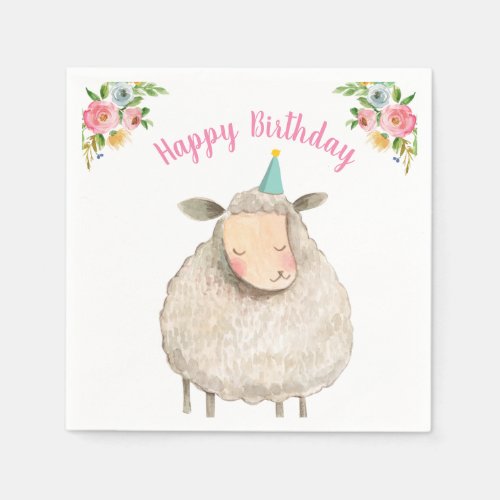 Farm Animals Sheep Girl Birthday Barnyard Pink Napkins
