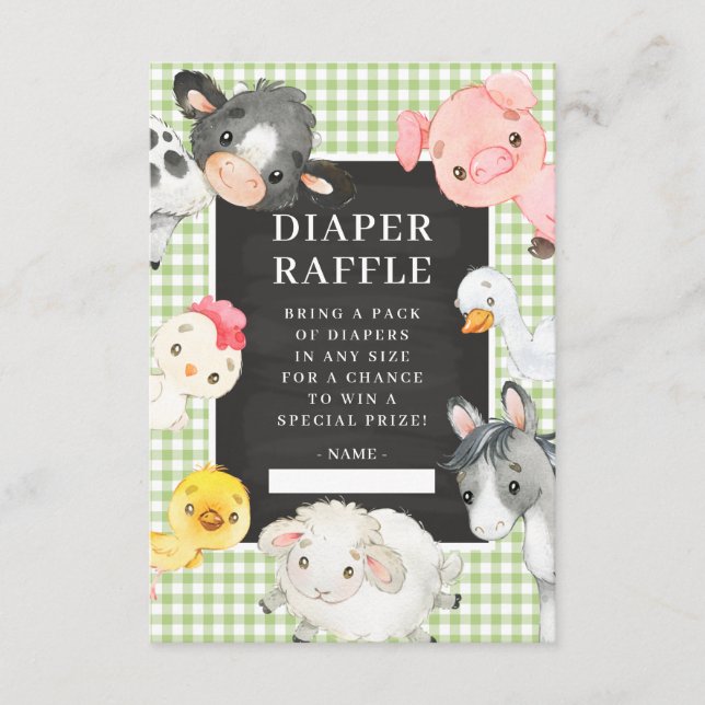 Farm Animals Shower Diaper Raffle Enclosure Card (Front)
