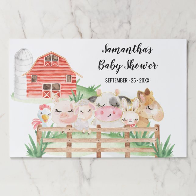 Farm Animals Shower Paper Placemat Tearaway Pad (Front)