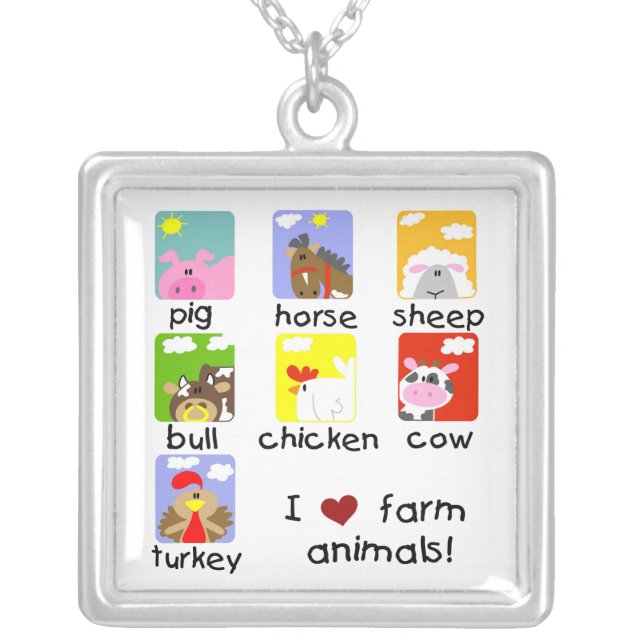 Farm Animals Silver Plated Necklace (Front)